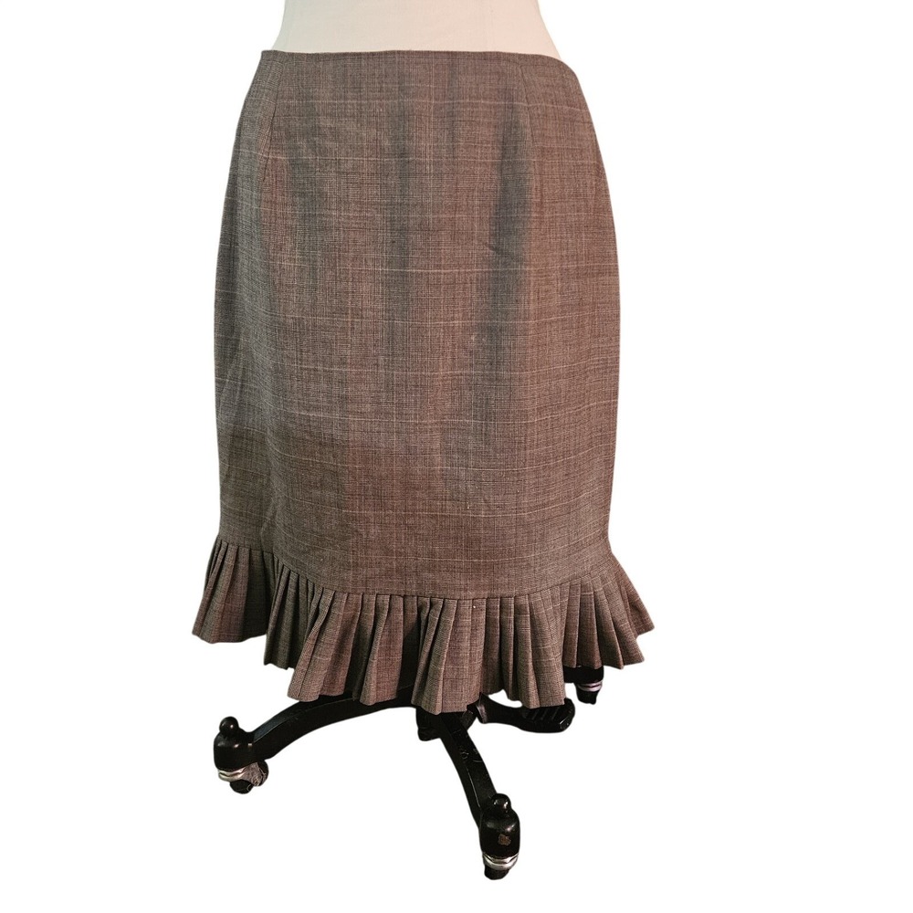 Signature By Larry Levine Women's Wool Blend‎ Plaid Skirt Size 10 Pleated Hem